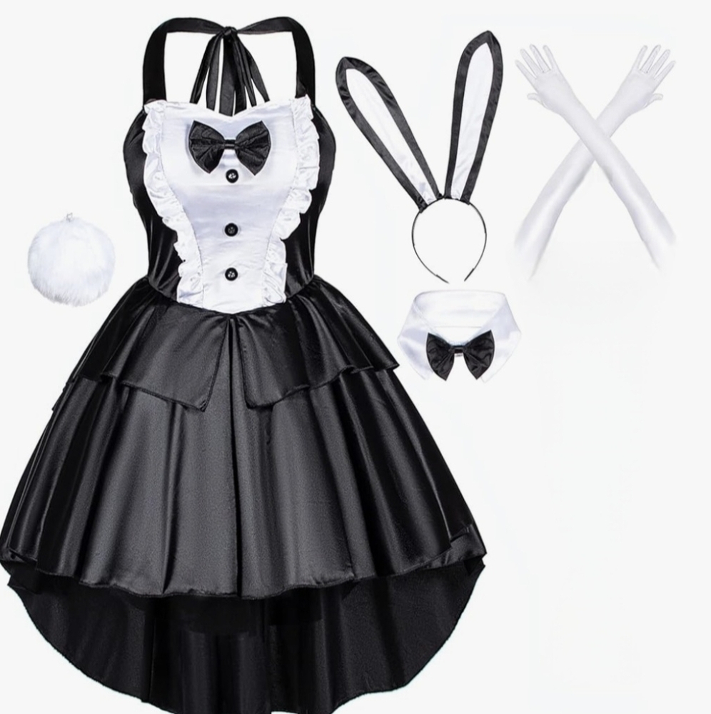 NWOT Bunny Girl Tuxedo Style Black Dress Costume Tail Ears Set size XXL
